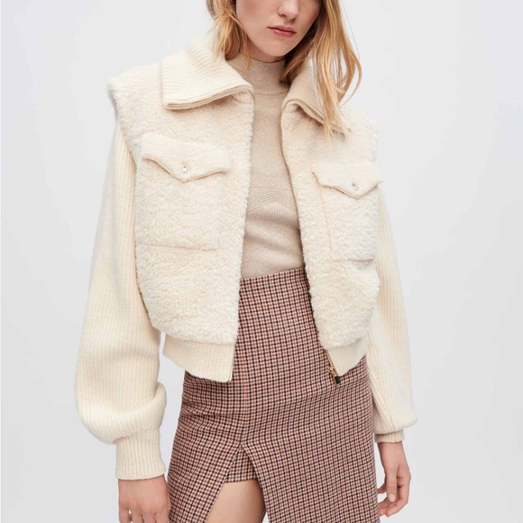 Maje Cream Shearling Jacket - Picture 2 of 5